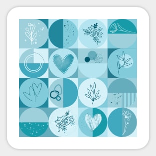 repeating geometry pattern, squares and circles, ornaments, teal color tones Sticker